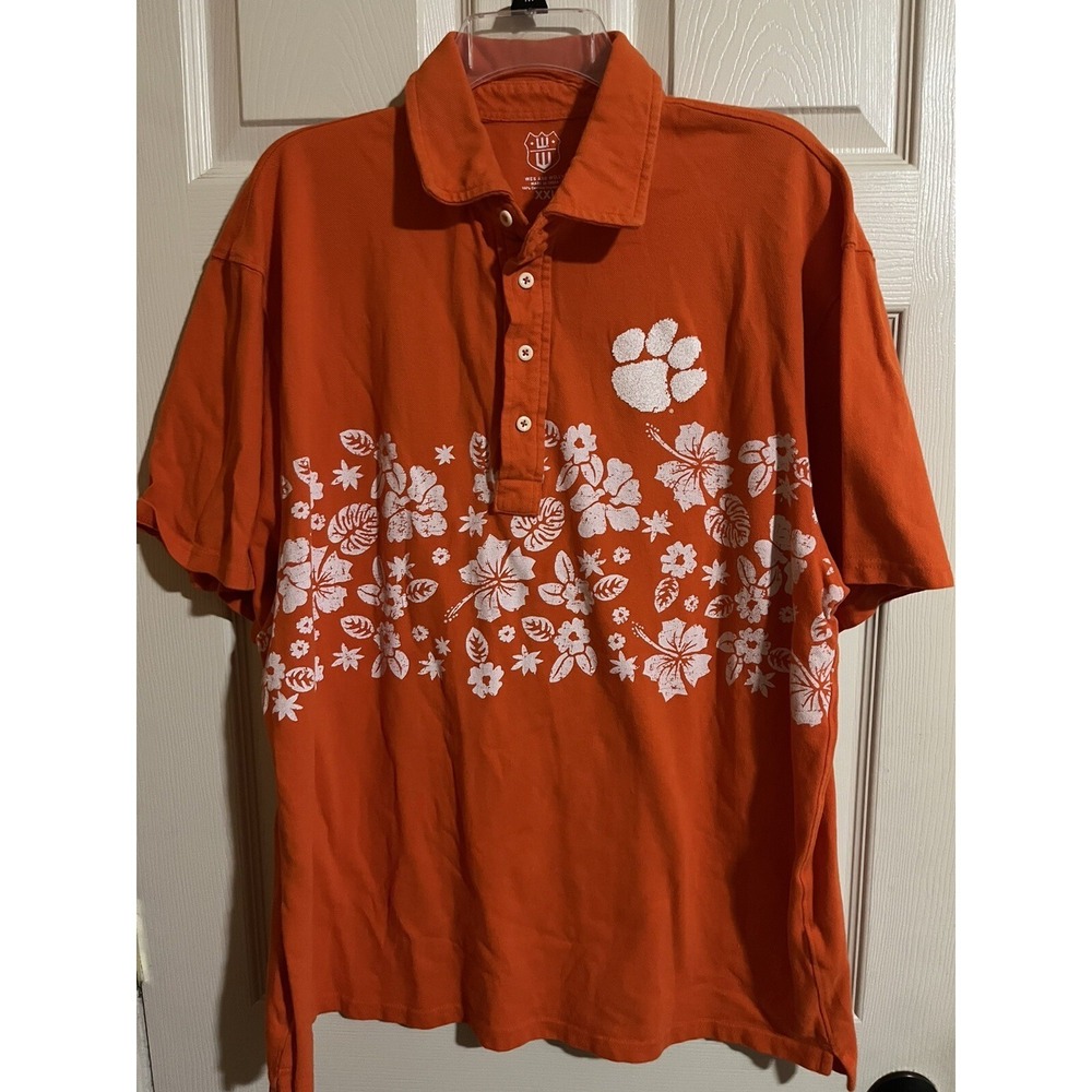 Wes and Willy Mens College Floral Polo shirt  ,‎ Orange , Euc , 2xl
